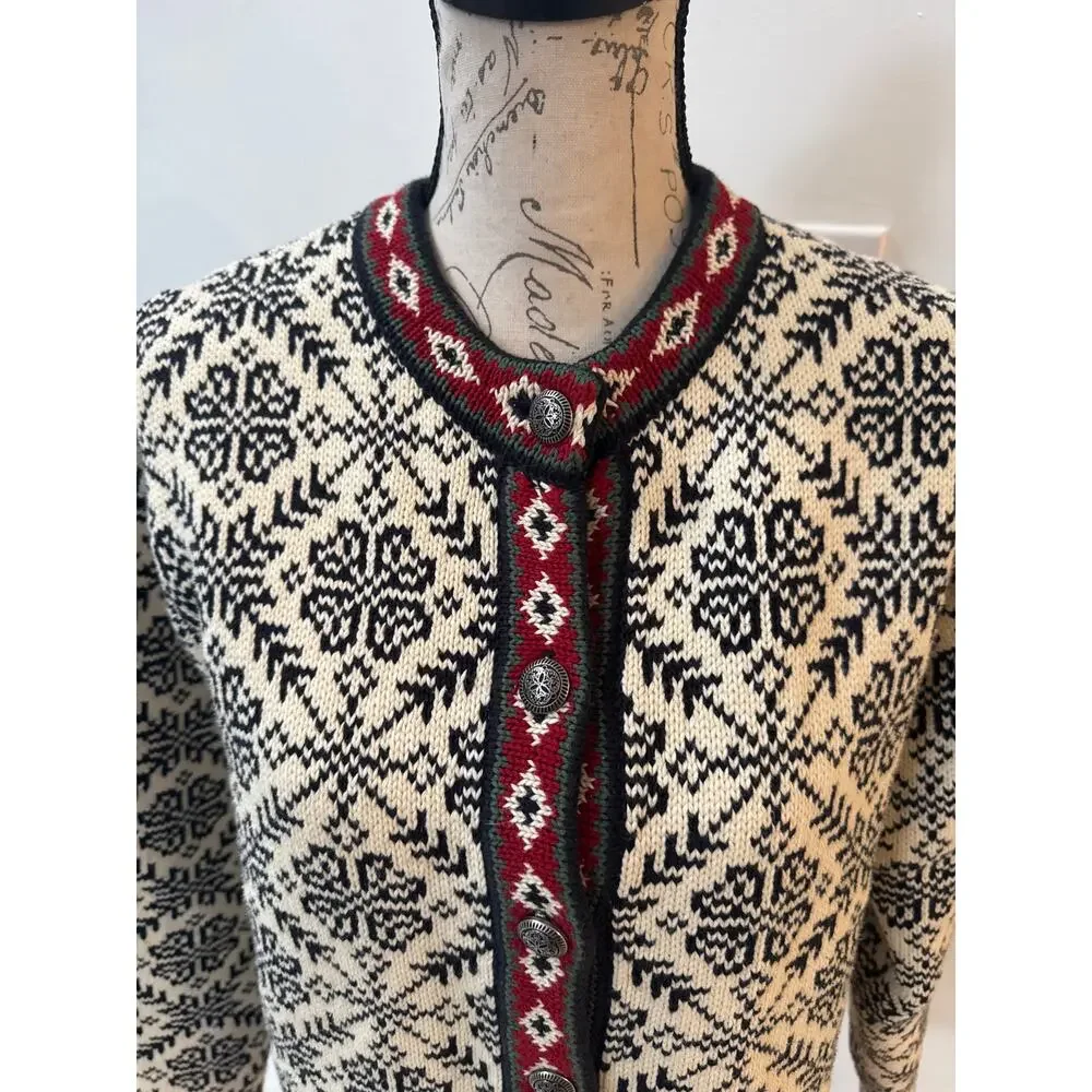 Vintage L.L.Bean 100% cotton Nordic Fair Isle cardigan sweater size M - Picture 5 of 12